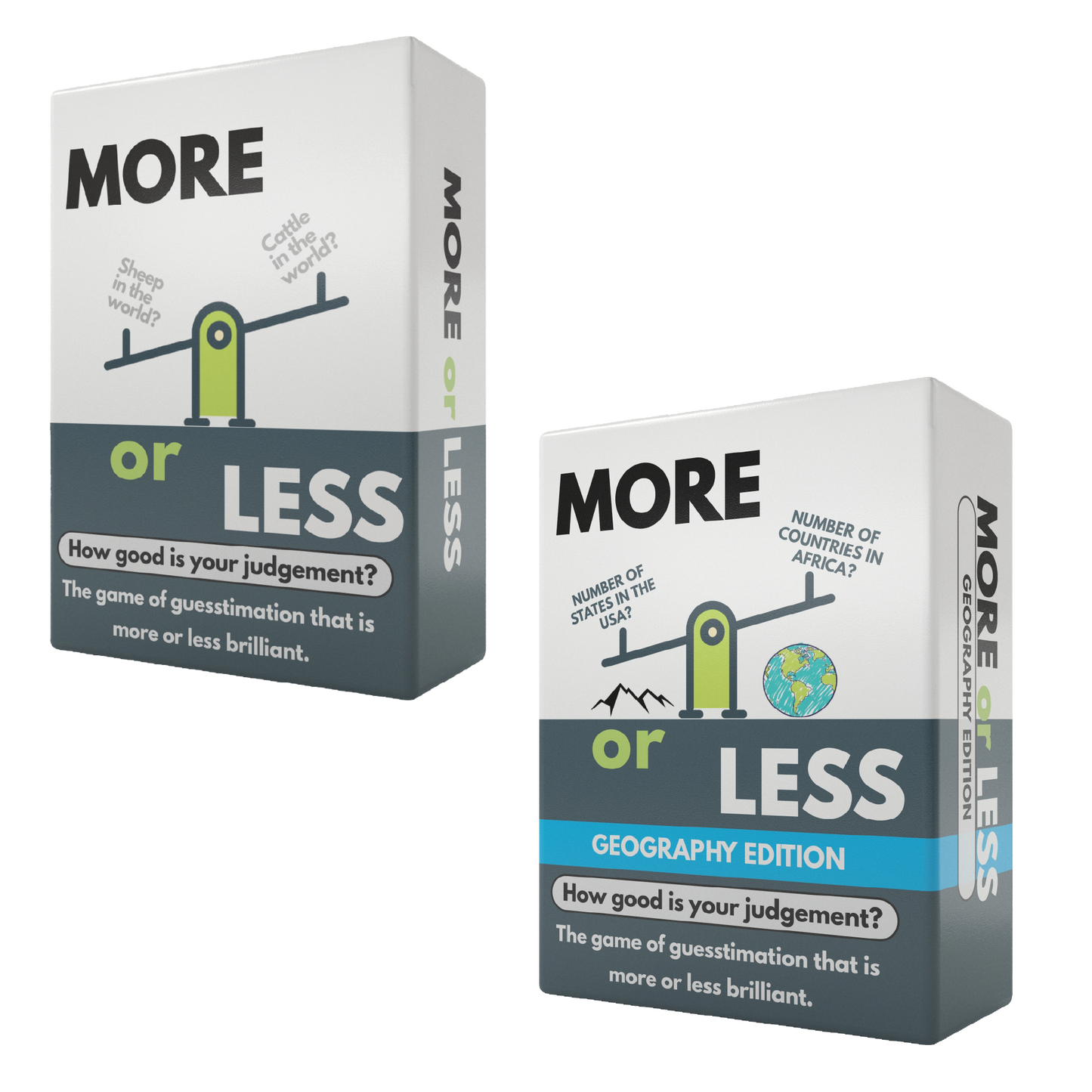 More or Less Card Game Bundle of 2 - Original & Geography Edition