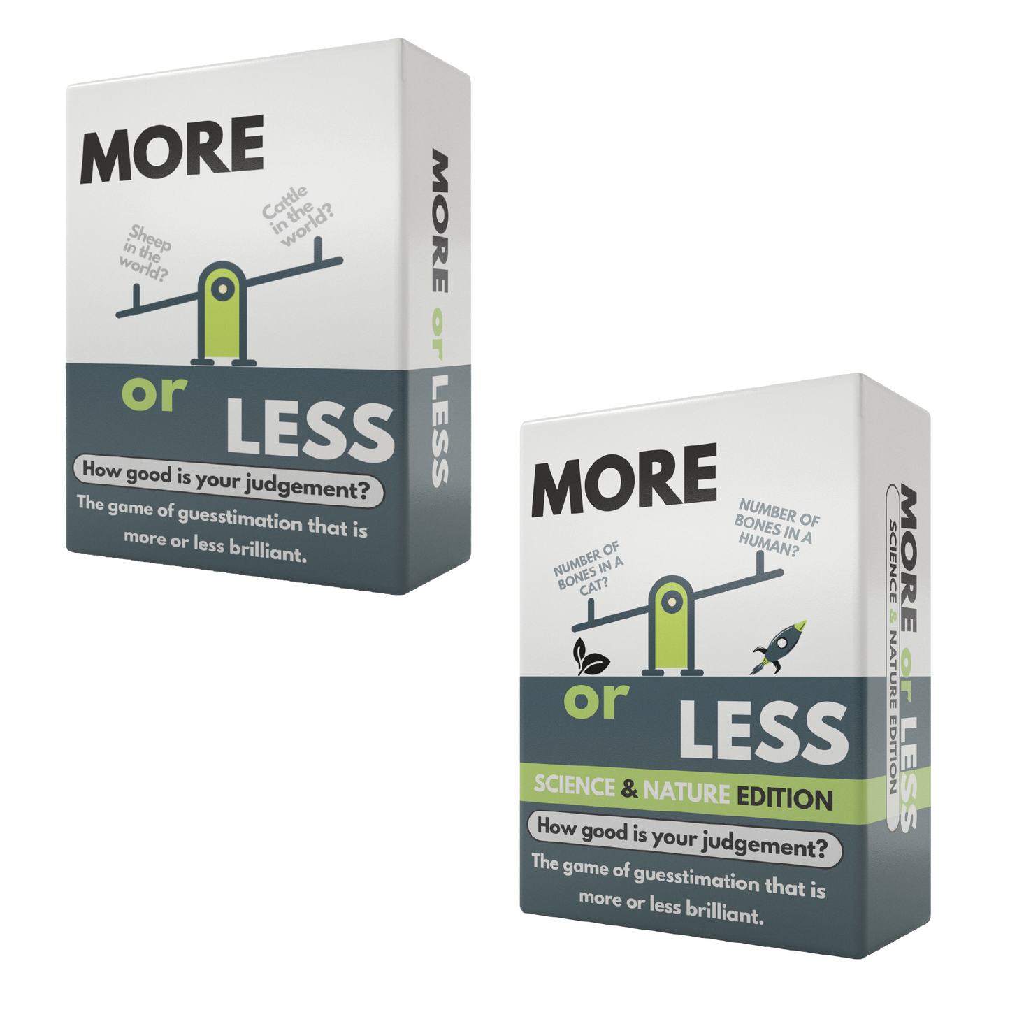 More or Less Card Game Bundle of 2 - Original & Science & Nature Edition