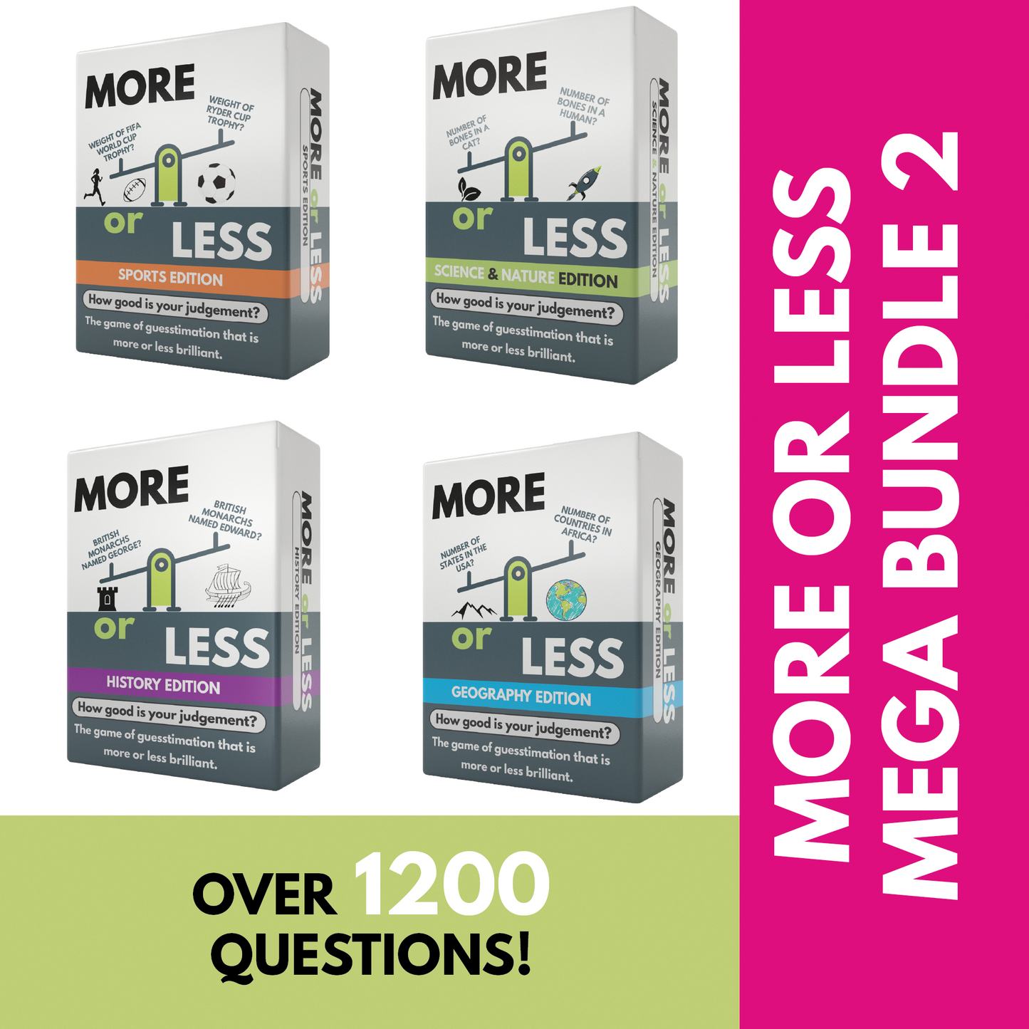 More or Less Card Game Bundle of 4 - Sports / History / Geography / Science & Nature