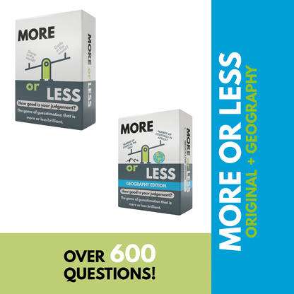 More or Less Card Game Bundle of 2 - Original & Geography Edition